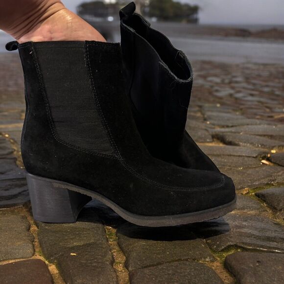 ENZO ANGIOLINI BLACK Saude Leather BLOCK ANKLE BOOTS- SIZE 8.5 Made In Brazil - Picture 3 of 8